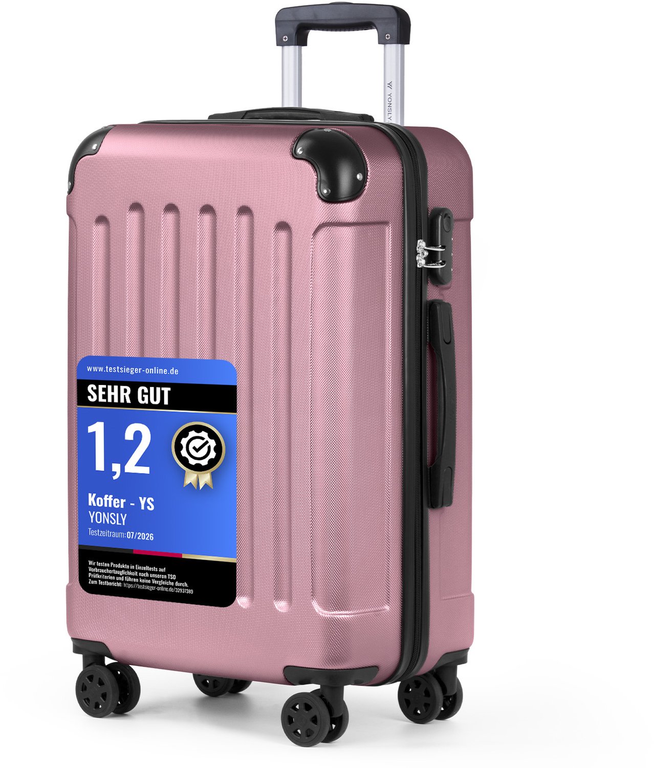 YONSLY Handbagage Koffer - 66cm - 66 L - Cijferslot- 360° Draaibare Wielen - Trolley- 66 x 43 x 27 cm - Roze
