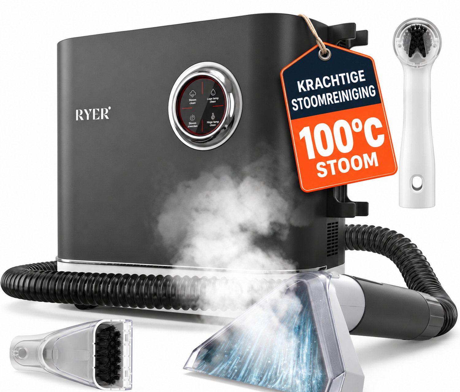 Bol.com RYER Ultimate Tapijtreiniger met Stoomfunctie – Professionele Dieptereiniging tot 100°C – Krachtige 1600W Vlekkenreinige... aanbieding