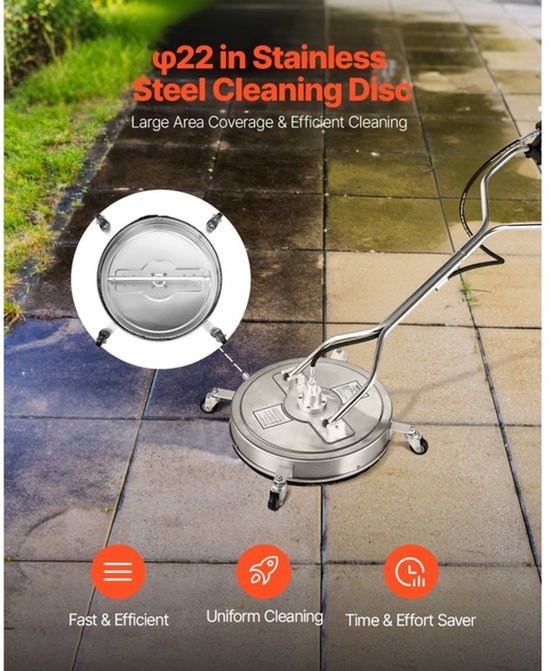 Hogedrukreiniger Oppervlaktereiniger - 558 mm Roestvrij Staal - 310 Bar Druk - 6 Gal/min Waterstroom - Voor Beton Terras Stoep — afbeelding 3