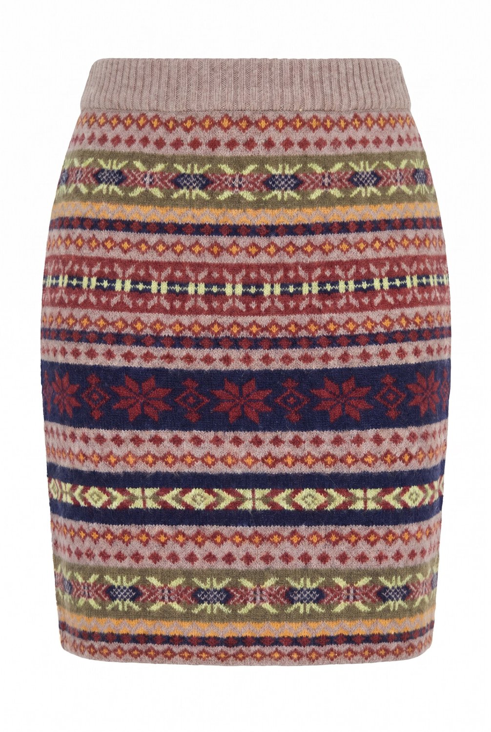 Ulla Popken - Dames - Gebreide rok patroonranden geribde elastische tailleband - Donkerkaki - Maat 62+