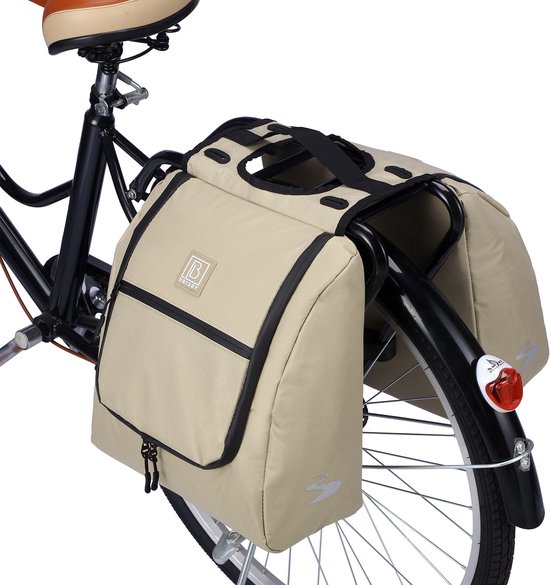Brisby Dubbele Fietstas 28 Liter – Koeltas en Lunchtas – 4-laags Geïsoleerd – Voor Gewone en Elektrische Fiets – Waterafstotend met Waterdichte Ritsen – Natural Champagne van Brisby — afbeelding 3
