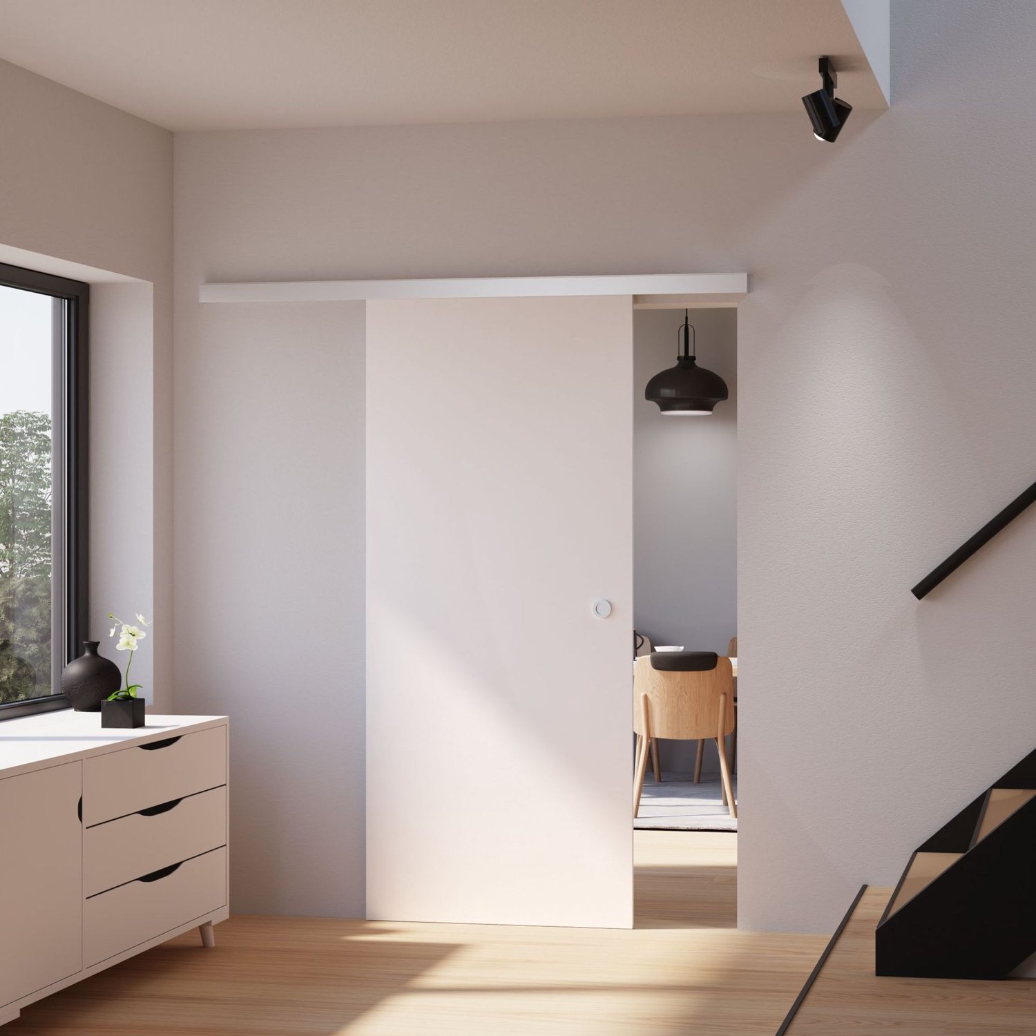 Schulte Complete Schuifdeur Hout - 75x203 - Wit Hout - Ronde Komgreep + Dubbele Softclose Demper