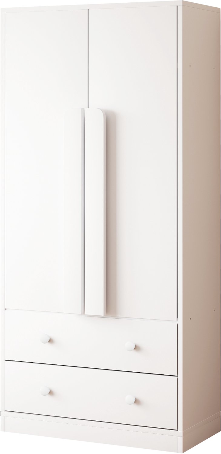 Kledingkast Met Draaideuren - 70 x 40 x 170 cm - Met Twee Lades En Groot Opbergvak - Wit - Hout En MDF - Voor Slaapkamer En Kleedkamer