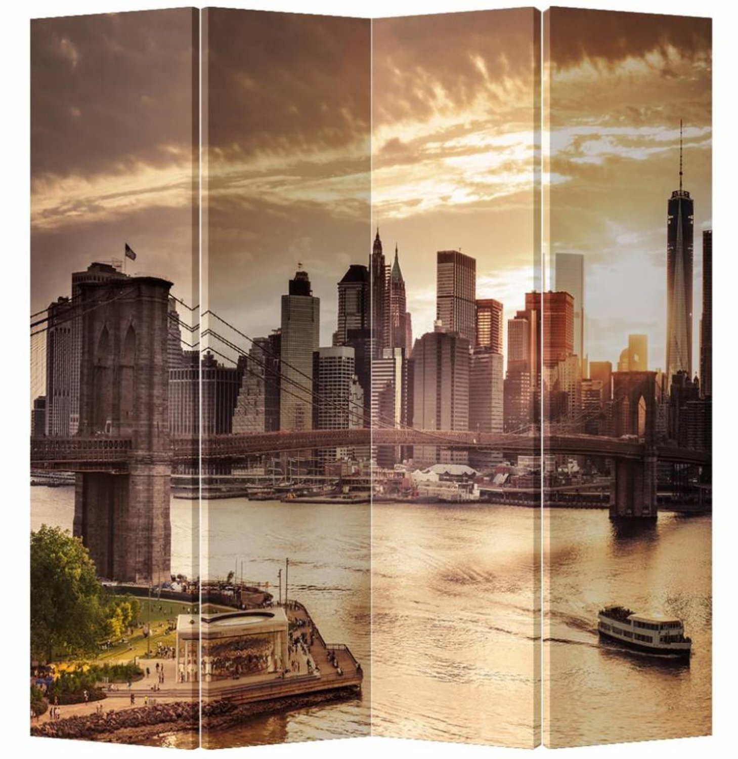 Fine Asianliving Kamerscherm Scheidingswand B160xH180cm 4 Panelen New York Brooklyn Bridge Multicolour