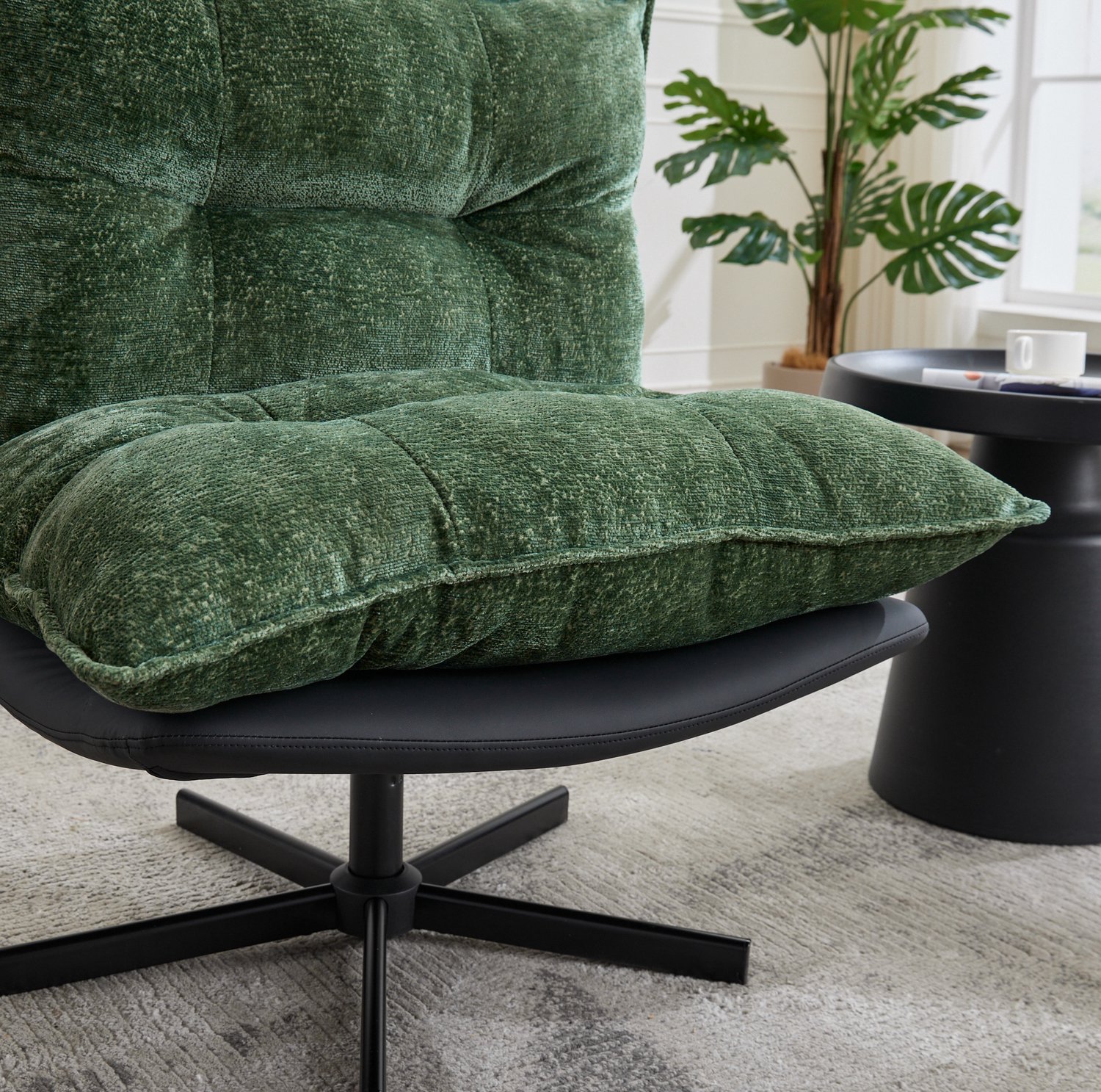 CHICFURN Relaxfauteuil - Verstelbare rugleuning - Draaibaar - Donkergroen zwart