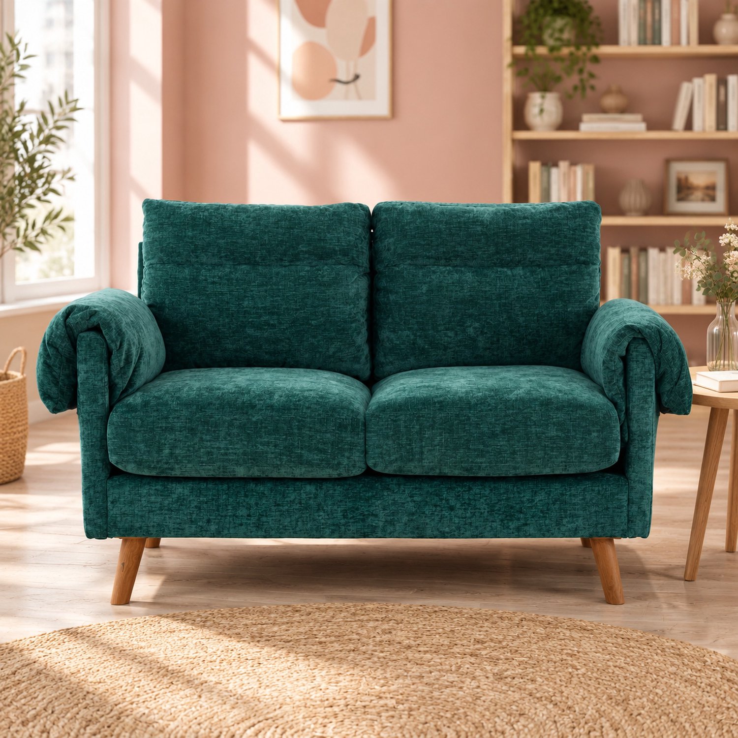 WUVRIE 2-zitsbank 124 cm breed - Chenille bekleding en dikke kussens - Groen