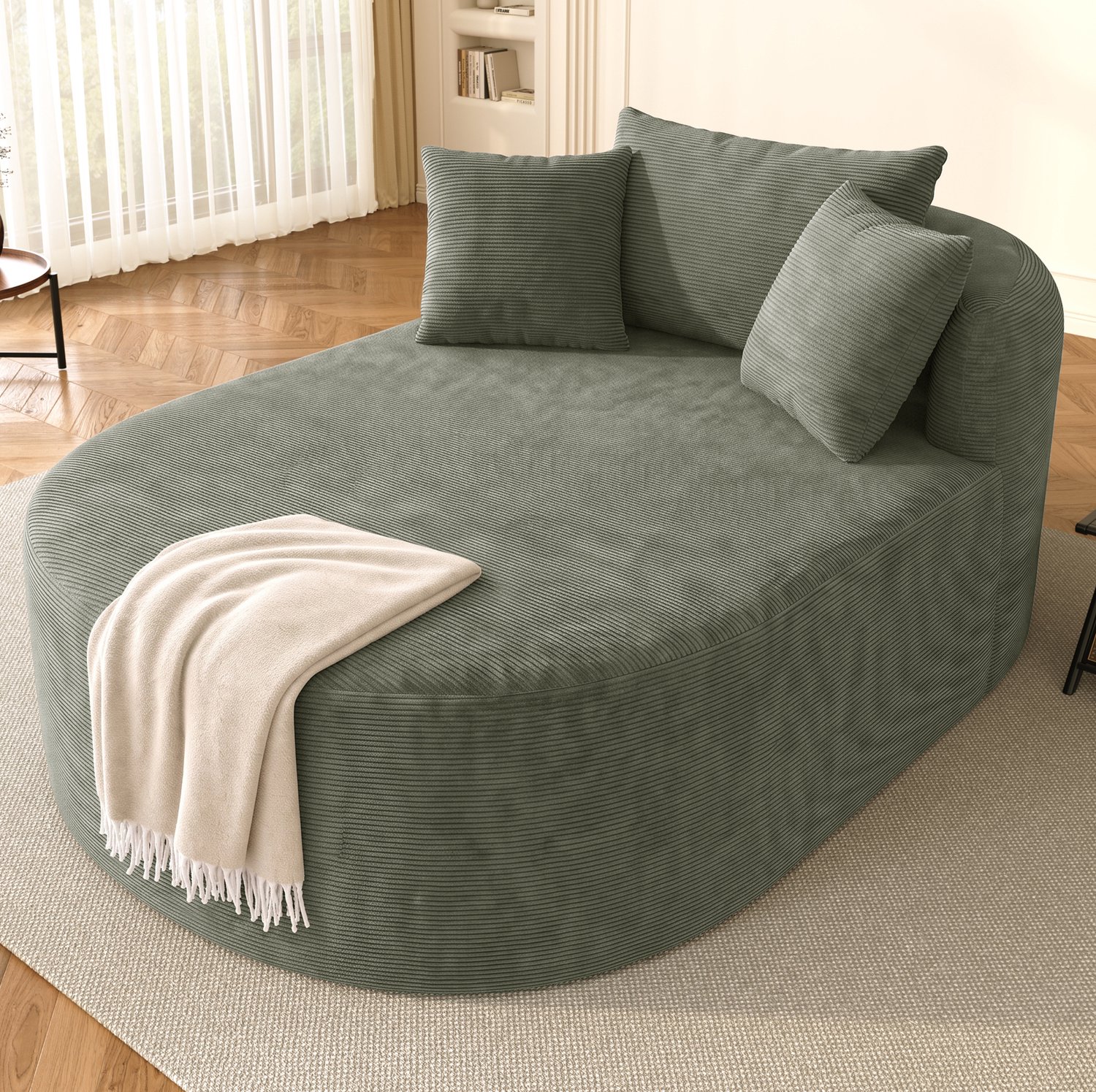 Wishdor Relaxfauteuil - Ovale vorm met diepe zitting - Samengedrukt verpakt, zonder montage - Voor woonkamer, slaapkamer en leeshoek - Corduroy - Groen - 170 x 112,5 x 83 cm