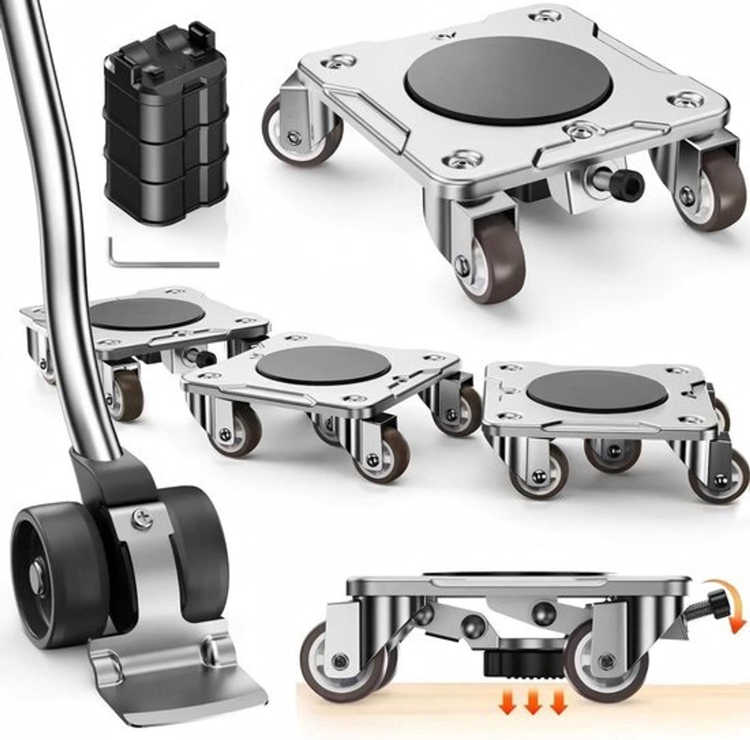 Meubelverplaatserset - Mover dolly's - Voor zware meubels - 360 graden draaibaar - 4 stuks - Zilver