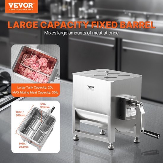 Handmixer Handmatige Vleesmenger - 30 L Inhoud - 13,6 Kg Capaciteit - Roestvrij Staal - Voor Worst En Gehakt — afbeelding 5