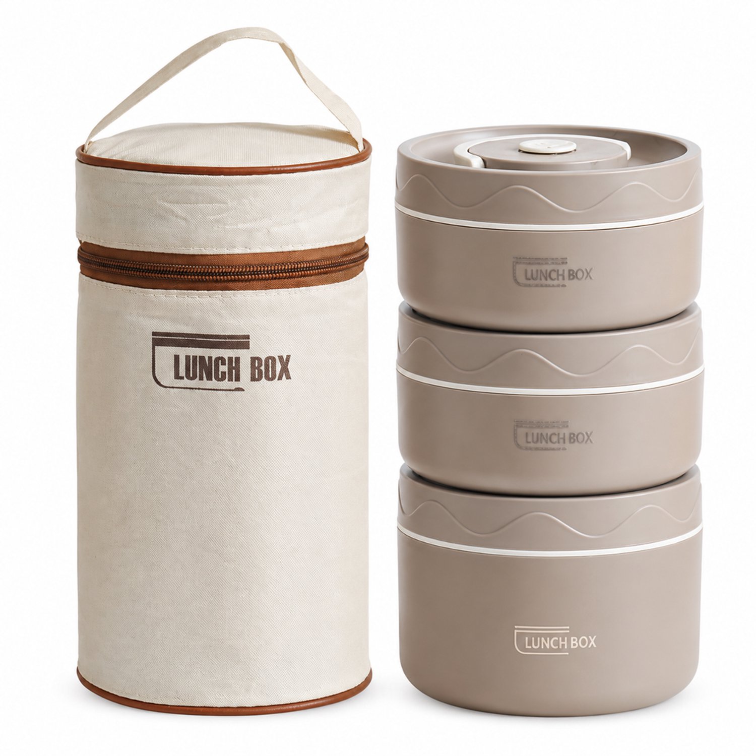 Broodtrommelset met 3 ronde lunchboxen, 2 x 420 ml en 1 x 550 ml, van 304 roestvrij staal, inclusief draagtas