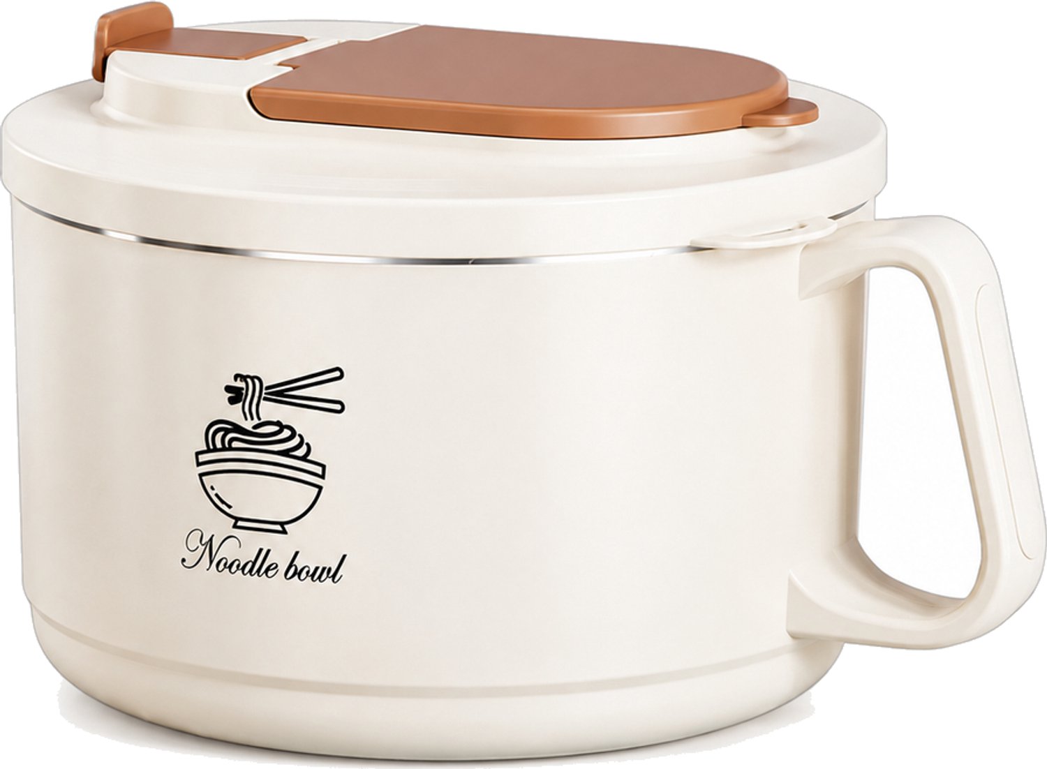Lunchbox 1100 ml voor noedels met deksel en handgreep, gebroken wit, binnenkom van 304 roestvrij staal, zonder bestek