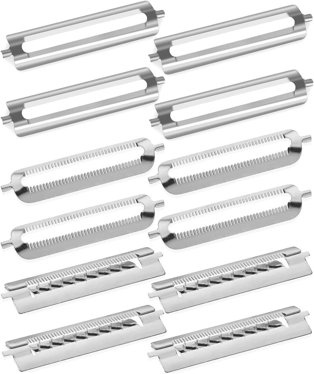 Set van 12 Vervangende Messen voor Groentenschillers, Inclusief 3 Soorten Vervangbladen voor Professionele Schillers en Turbo Peelers