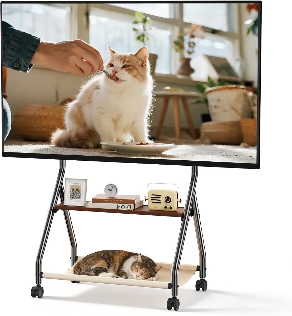 TV meubel met 2 planken voor 32-75 inch TV, geschikt voor maximaal 60 kg, modern design en opbergruimte