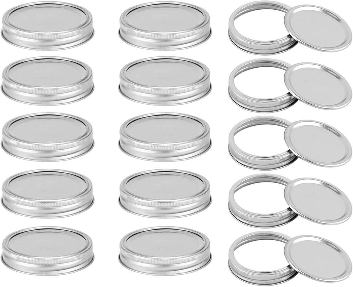 Canning Jar Deksel 70 mm, Schroefdeksel voor Inmaakpotten, Lekvrije Afsluiting, Set van 15 voor Voedselbewaring en Conserveren