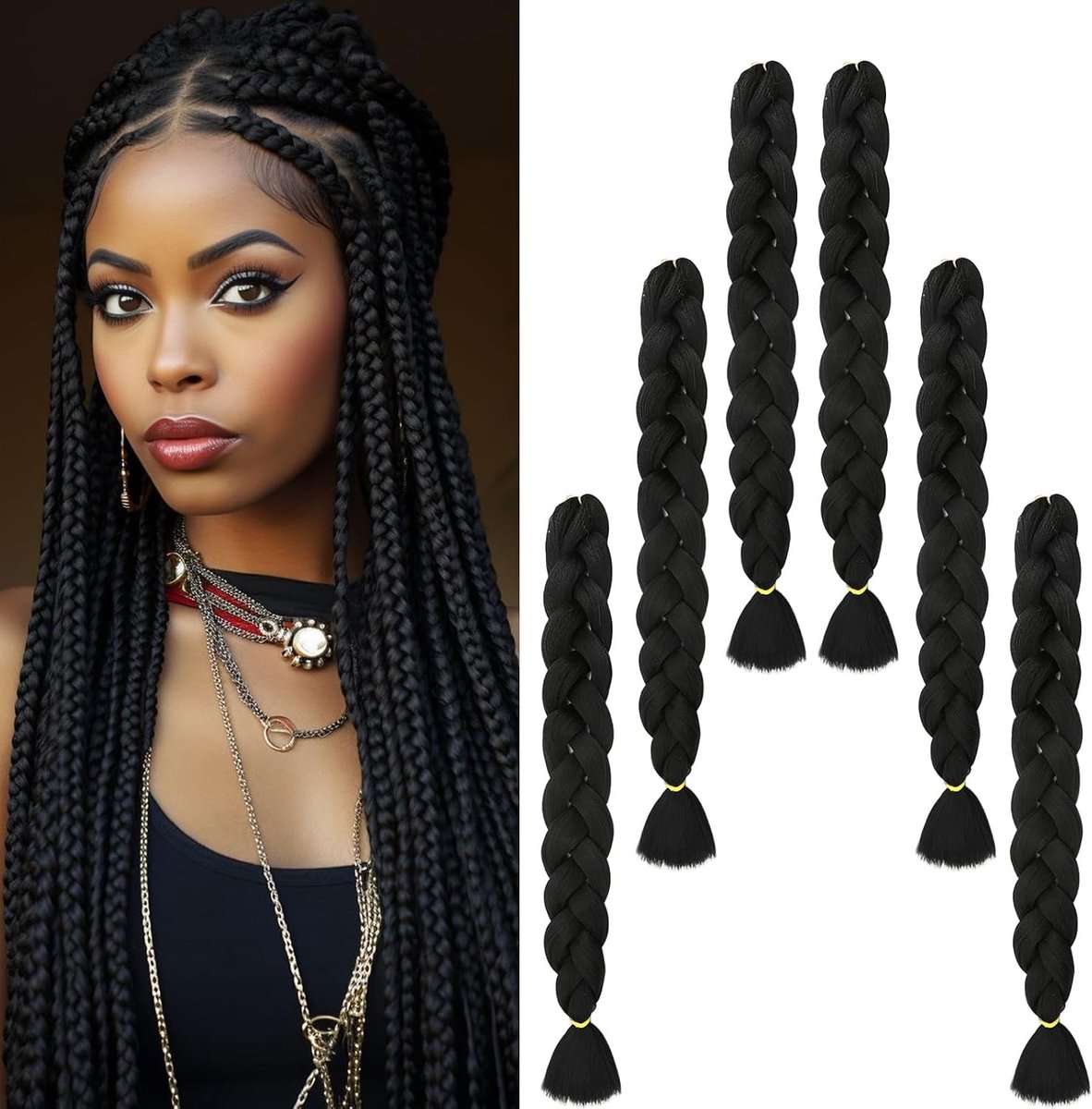 41 cm 6-delige synthetische haarextensions voor box crochet braids, 104 cm lang, kleur 1#