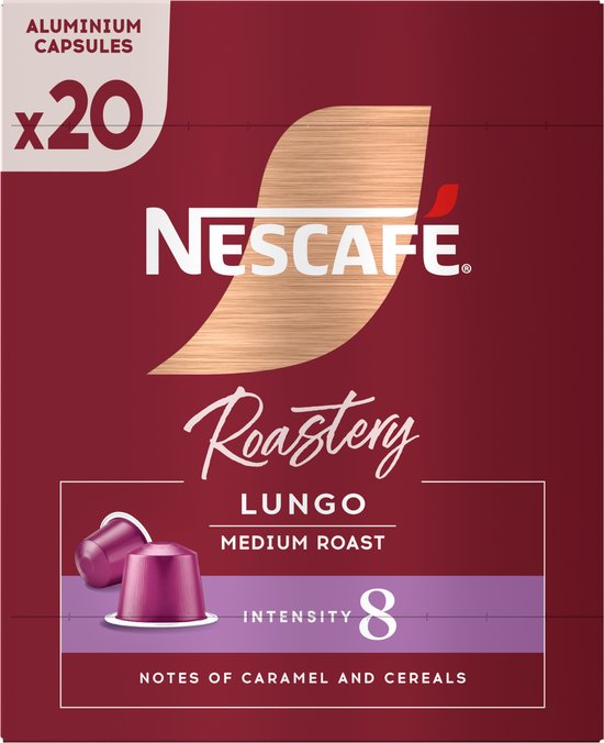 Nescafé Roastery Lungo medium roast aluminium capsules, intensiteit 8, 20 stuks.