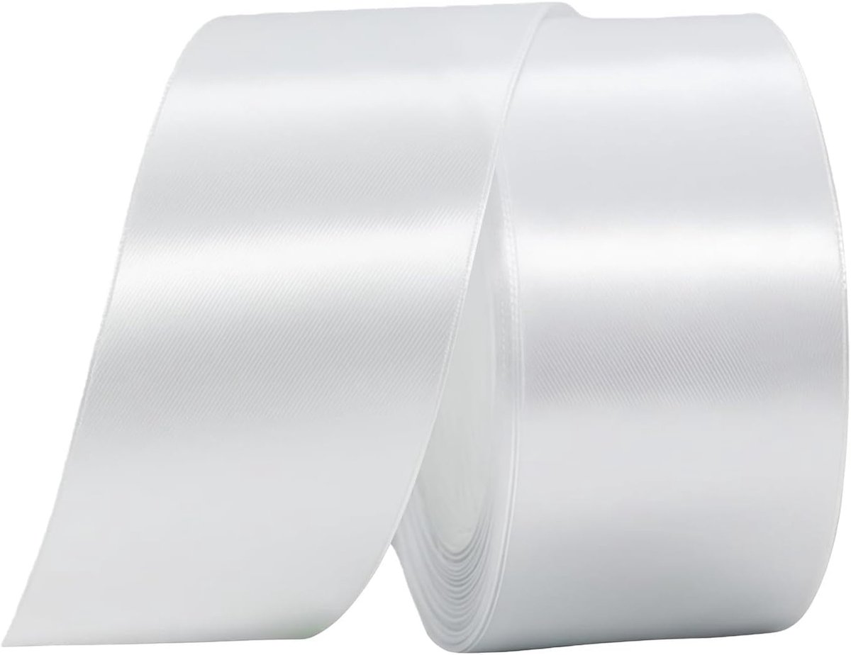 Lint 50 mm voor geschenkverpakking, 22 m, wit satijnen lint 50 mm breed stoffen lint voor het maken van taartelint, haarstrik, polyester lint kerstdecoratie, bruiloft auto lint decor
