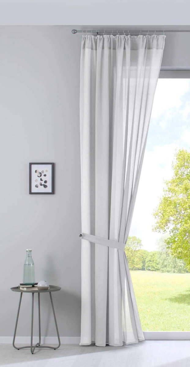 Gordijn »Nizza« Katoen Voile halve voile HxB 254x135 cm crème transparant gordijn met gordijnband en tunneldoorvoer, 2019031
