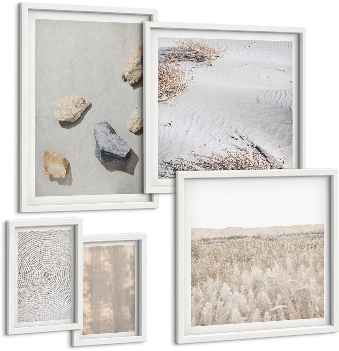 Coloray 5-Delige Schilderij Set - Boho-Texturen, Natuurlijke Structuren - 50 x 50 cm, 20 x 30 cm En 40 x 60 cm - Moderne Wanddecoratie - Woonkamer - Interieur Decoratie