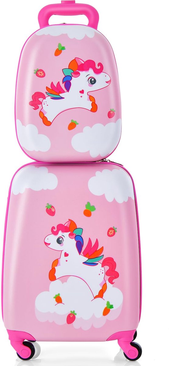 COSTWAY kinderkoffer, eenhoorn, 12"+16", kinderkoffer