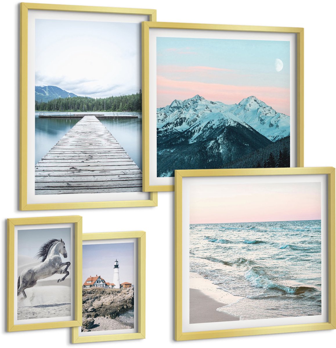 Coloray 5-Delige Schilderij Set - Natuur En Landschap In Een Harmonieus Geheel Van Decoraties - 50 x 50 cm, 20 x 30 cm En 40 x 60 cm - Moderne Wanddecoratie - Slaapkamer