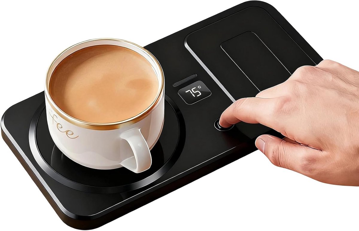 Bekerwarmer, drankverwarmingspad, onderzetter, melkdrank, telefoon, klok - Draadloze elektrische bekerwarmer voor thuis, kantoor, bureau, keuken, verjaardag, housewarming, Kerstmis - zwart