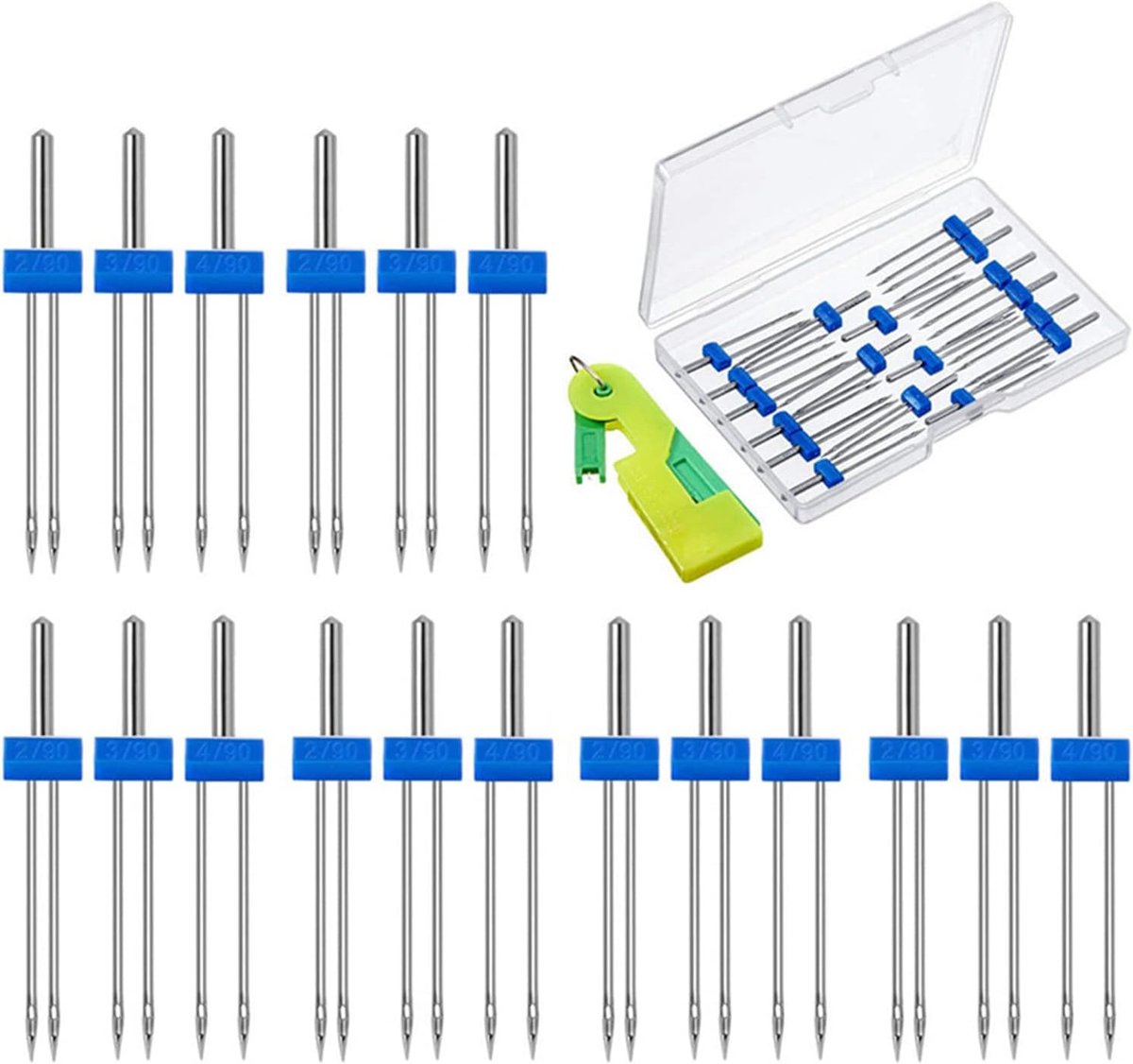 18 Stks Naaimachine Twin Naalden Kit Twin Stretch Machine Naald Dubbele Twin Naalden Pins met Plastic Threader