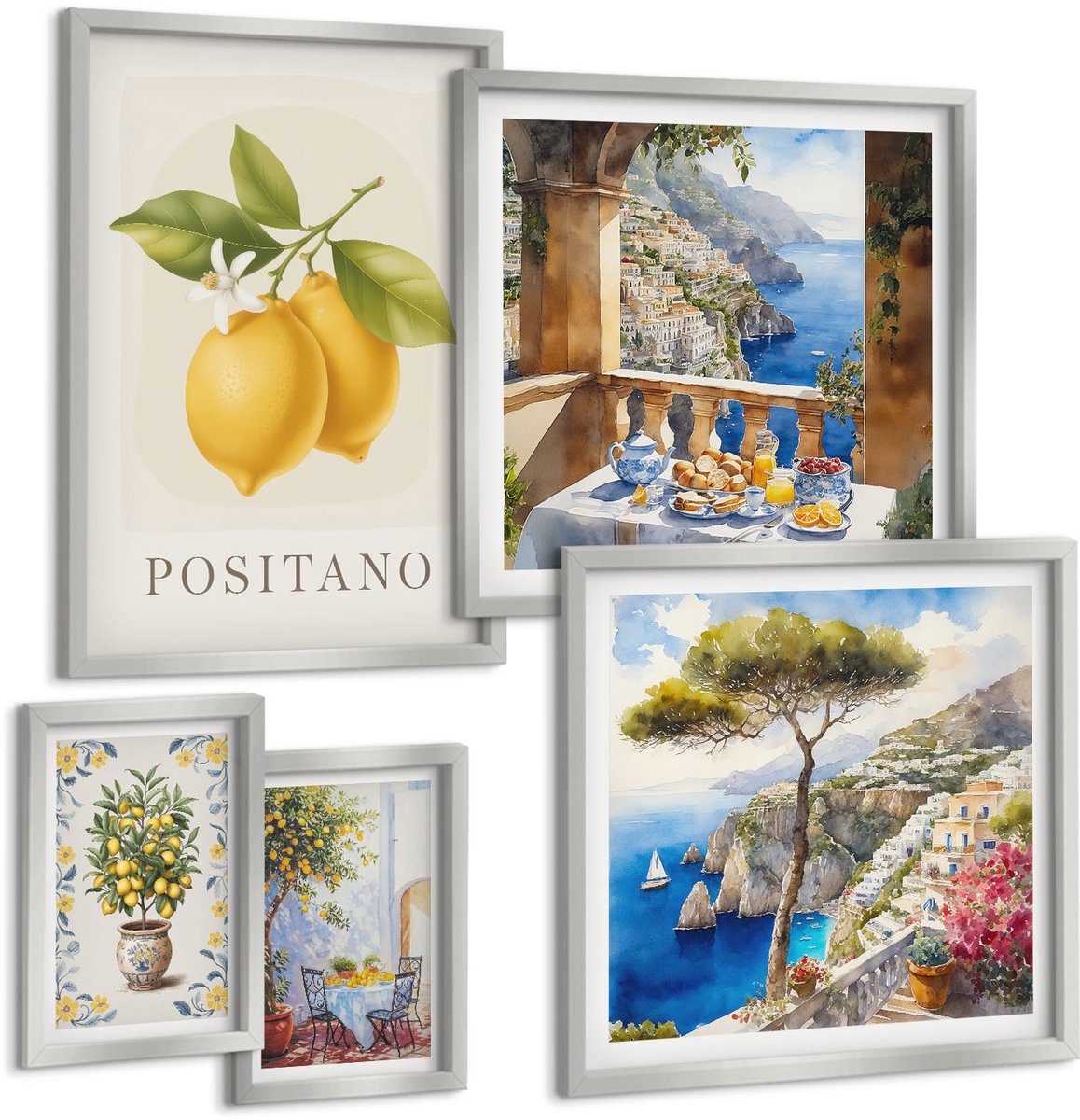 Coloray 5-Delige Schilderij Set - Fruitpatronen Met Citrusvruchten En Vintage Bloemen - 20 x 30 cm - Schilderijen Set - Wanddecoratie - Woonkamer - Stijlvolle Muurdecoratie