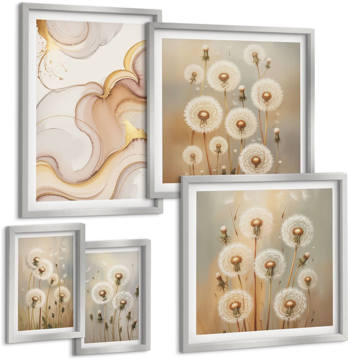 Coloray 5-Delige Schilderij Set - Citroenen Tegen Een Achtergrond Van Bloemen En Uitzicht Op Zee. - 20 x 30 cm - Wanddecoratie - Woonkamer Decoratie