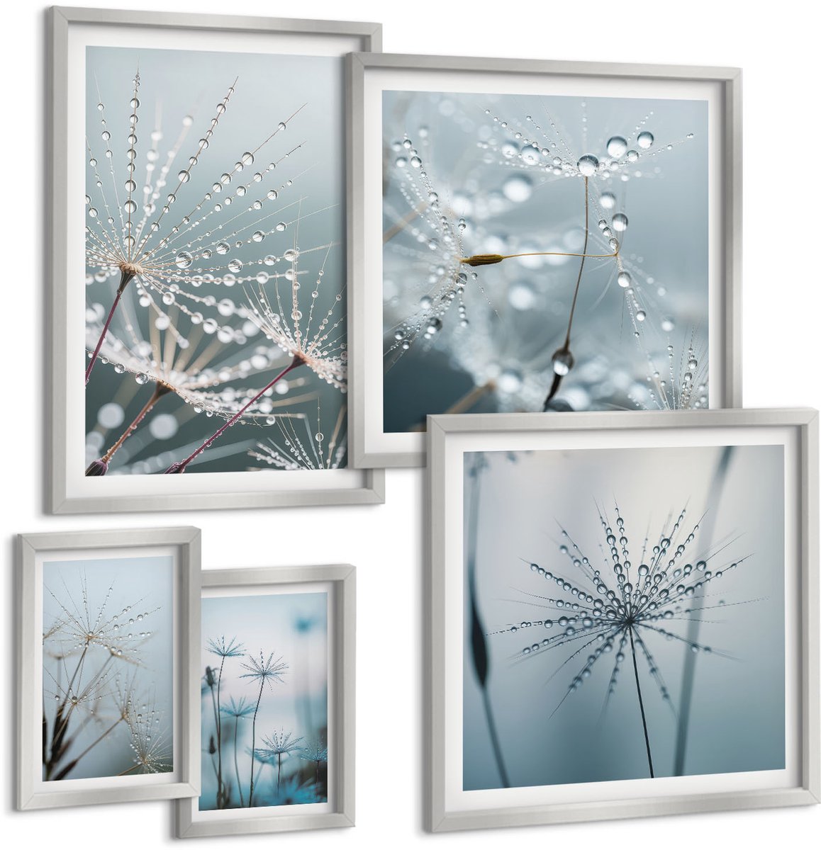Coloray 5-Delige Schilderij Set - Dauwdruppels Op Tere Paardenbloemen - 20 x 30 cm - Wanddecoratie - Schilderijen Set - Kantoor