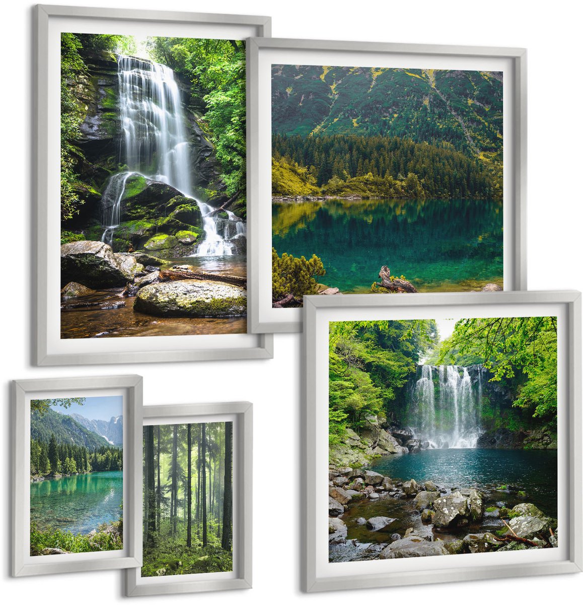 Coloray 5-Delige Schilderij Set - Berglandschappen Met Een Rivier En Kleurrijke Bomen - 20 x 30 cm - Wanddecoratie - Moderne Interieurdecoratie - Interieur Decoratie