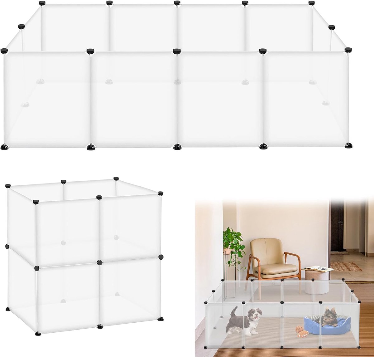 Uitloop konijnenren ren huisdier box metalen rooster omheining puppyren kleine dieren kooi cavia's kooi voor binnen en buiten (wit, 12 stuks zonder deuren 145 x 75 x 48 cm)