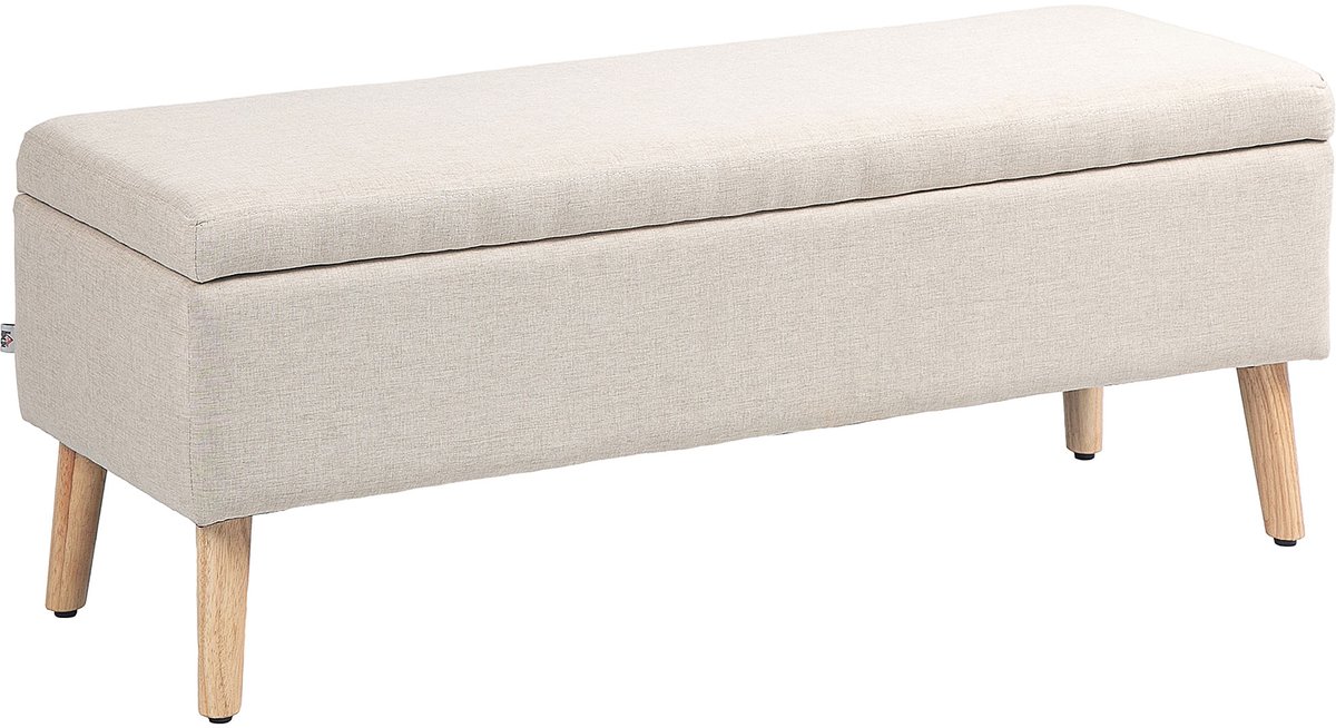 Gevoerde opbergbank met linnenlook voor de slaapkamer - hal of woonkamer - draagvermogen 220 kg - 110 x 39 x 45 cm - beige