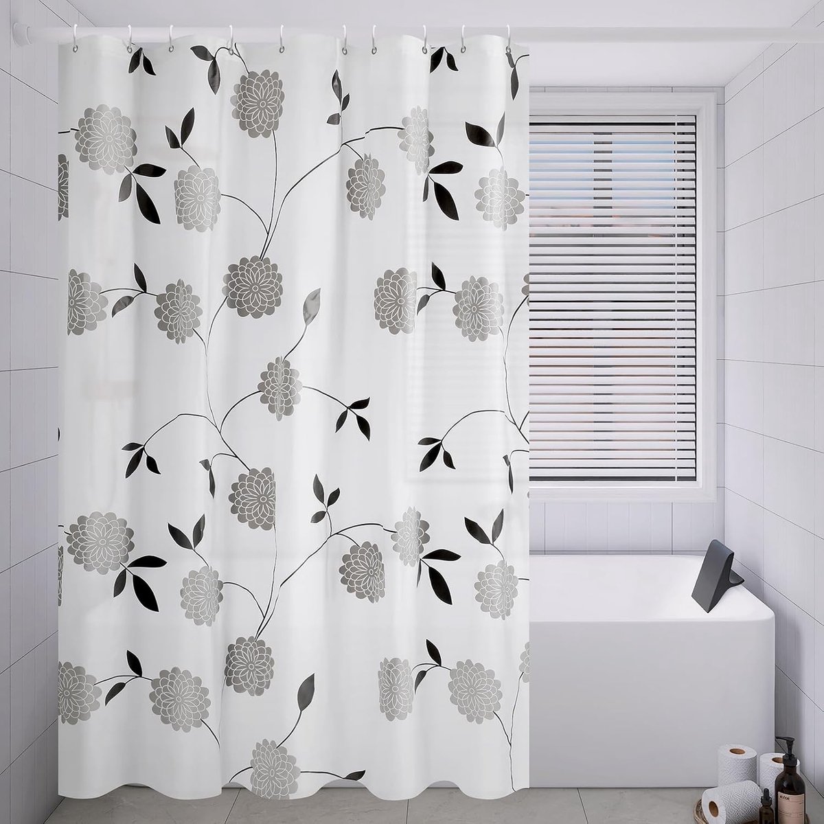 Douchegordijn Extra Groot Semi-transparant, 180-300 CM Breed Douchegordijnen Anti-schimmel, Douchegordijn Waterdichte met Bloemenpatroon, Badkamergordijnen PEVA voor Natte Kamer, 240x200 cm