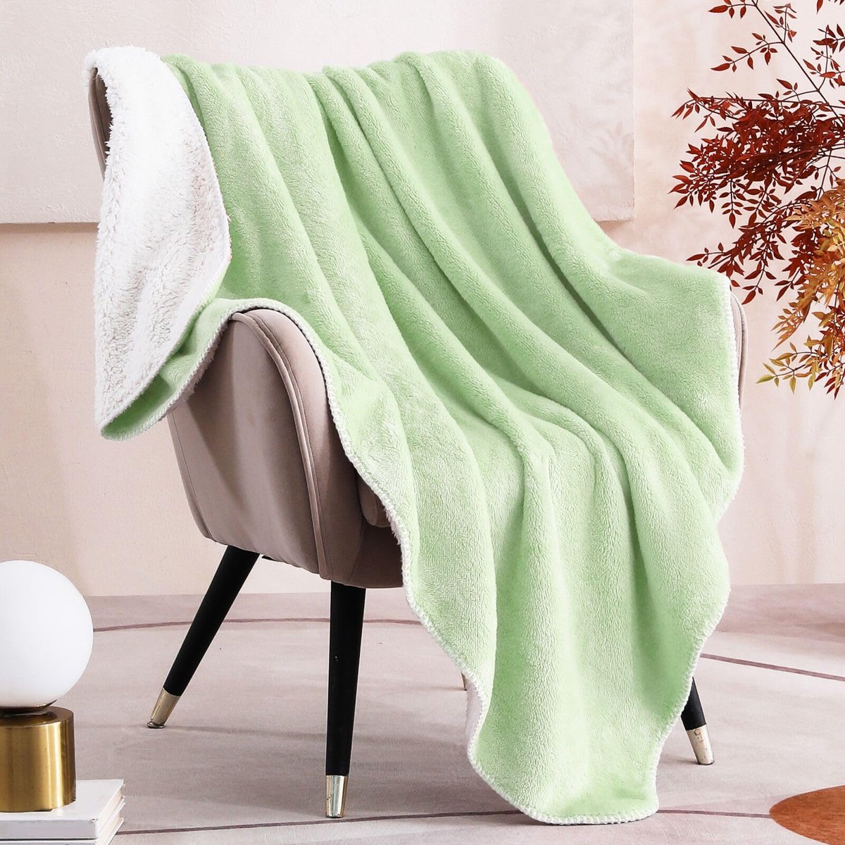 Mezcla Polar Sherpa Dekbed, Knusse en Donzige, Dik en Warm voor Bed en Bank, Ideaal voor de Winter, 130 x 150 cm, Lichtgroen