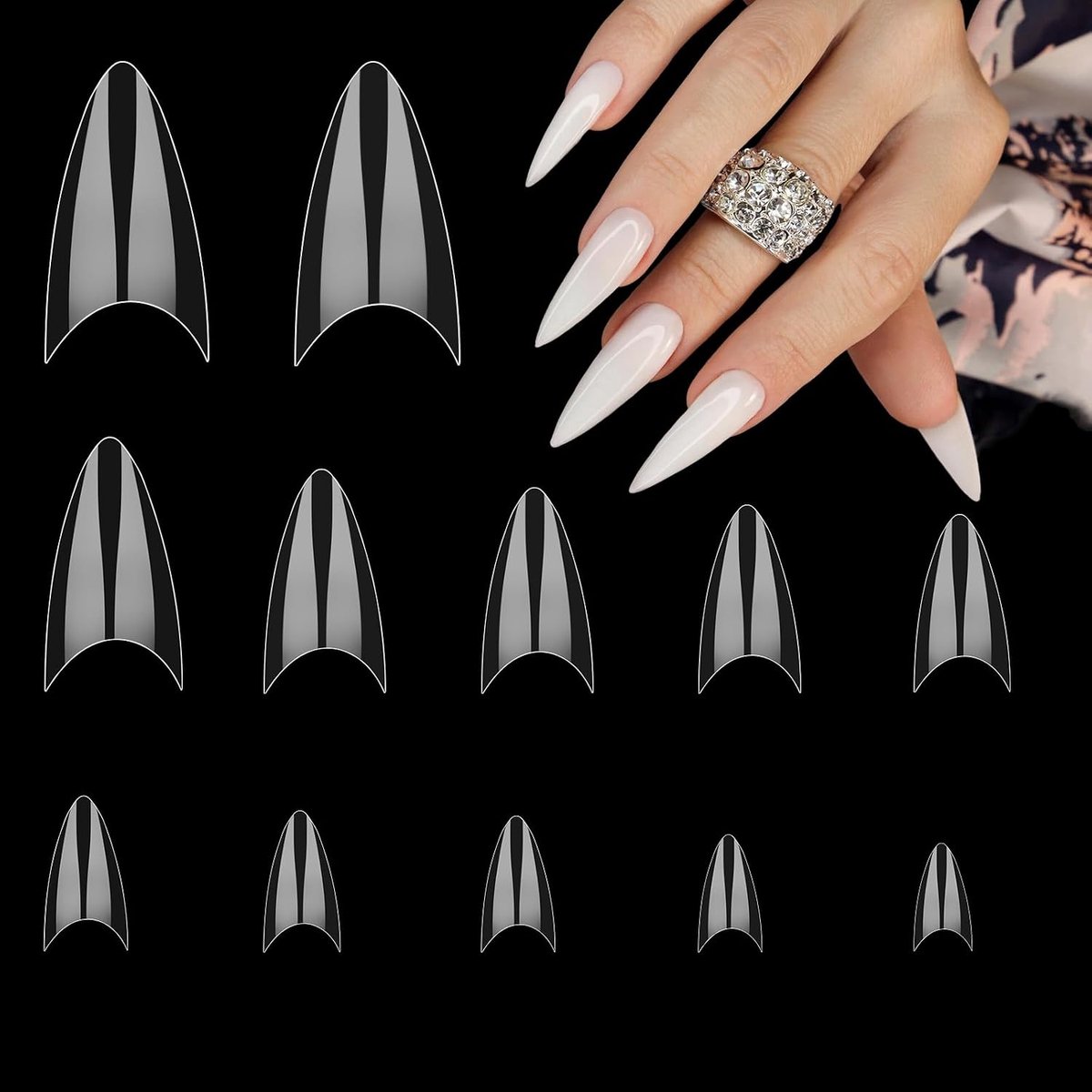 Simarro 500 stuks korte nageltips, amandel half-dekkende nageltips, nagelextensies, transparante gelnagels voor nageltechnici, beginners, doe-het-zelf oefening kunstontwerp thuis