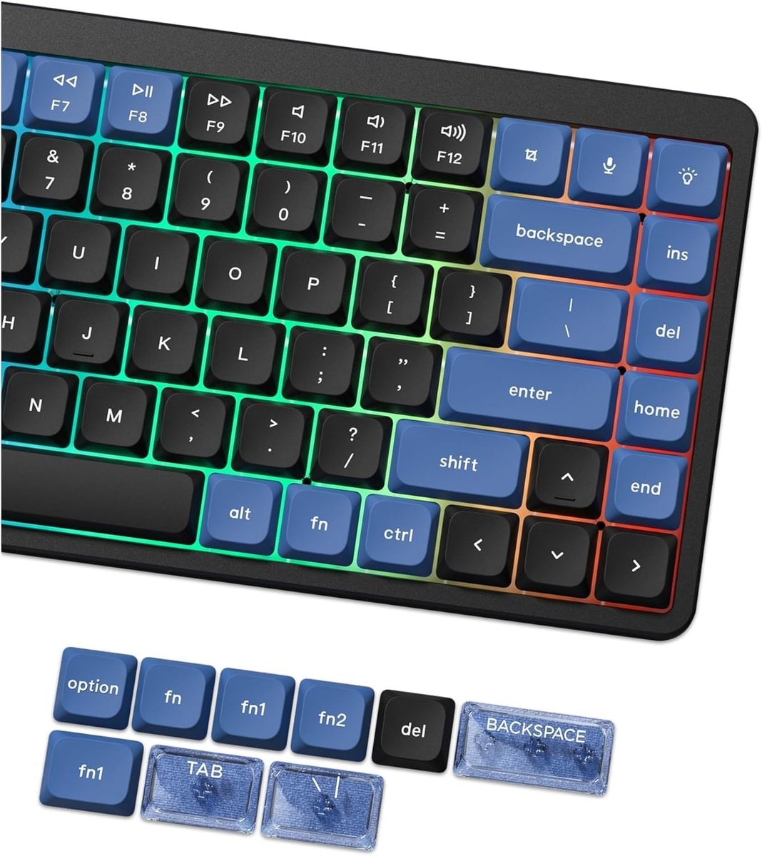 Profile Keycaps, Double Shot PBT Touches 60 75 100%, PC Transparant Donkerblauw/Blauw voor de meeste MX-schakelaars Mechanisch Toetsenbord (Alleen Toetsen)