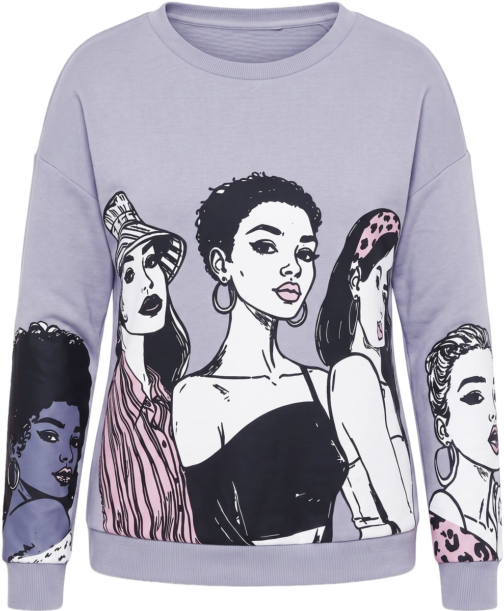 MIAMODA - Dames - Sweatshirt boxy fit vrouwenprint lange mouwen - Loodgrijs - Maat 42