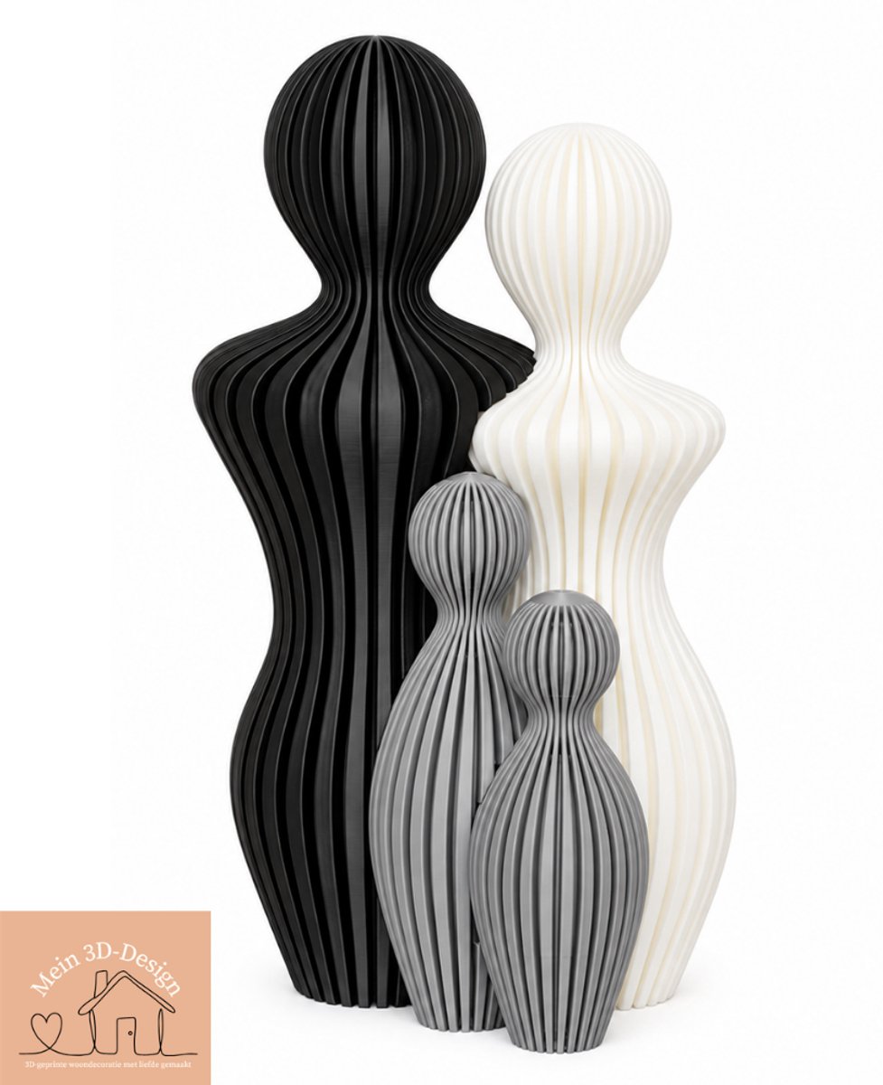 Familie-/ Gezinsbeeld - Ouders met 2 kinderen - Zwart/ Wit/ Grijs - 3D geprint