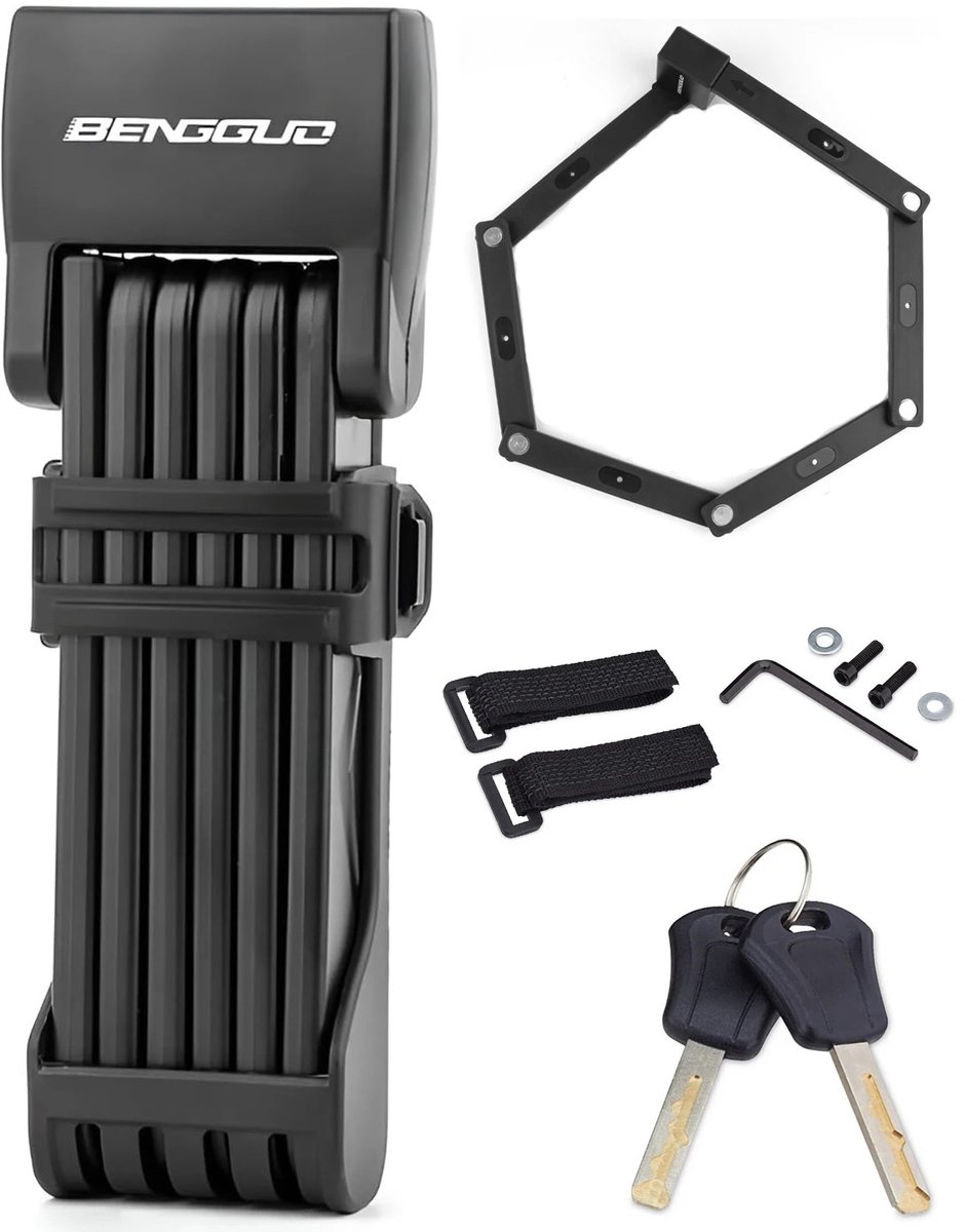 Cherrys Finds - Vouwslot - Vouwslot Met Sleutel - Stalen Constructie - Fietsslot - Fietslot Fatbike - Gelegeerd Staal Met Beugel - 81cm Opklapbaar Fietsslot - Opklapbaar Fietsslot - Zwart