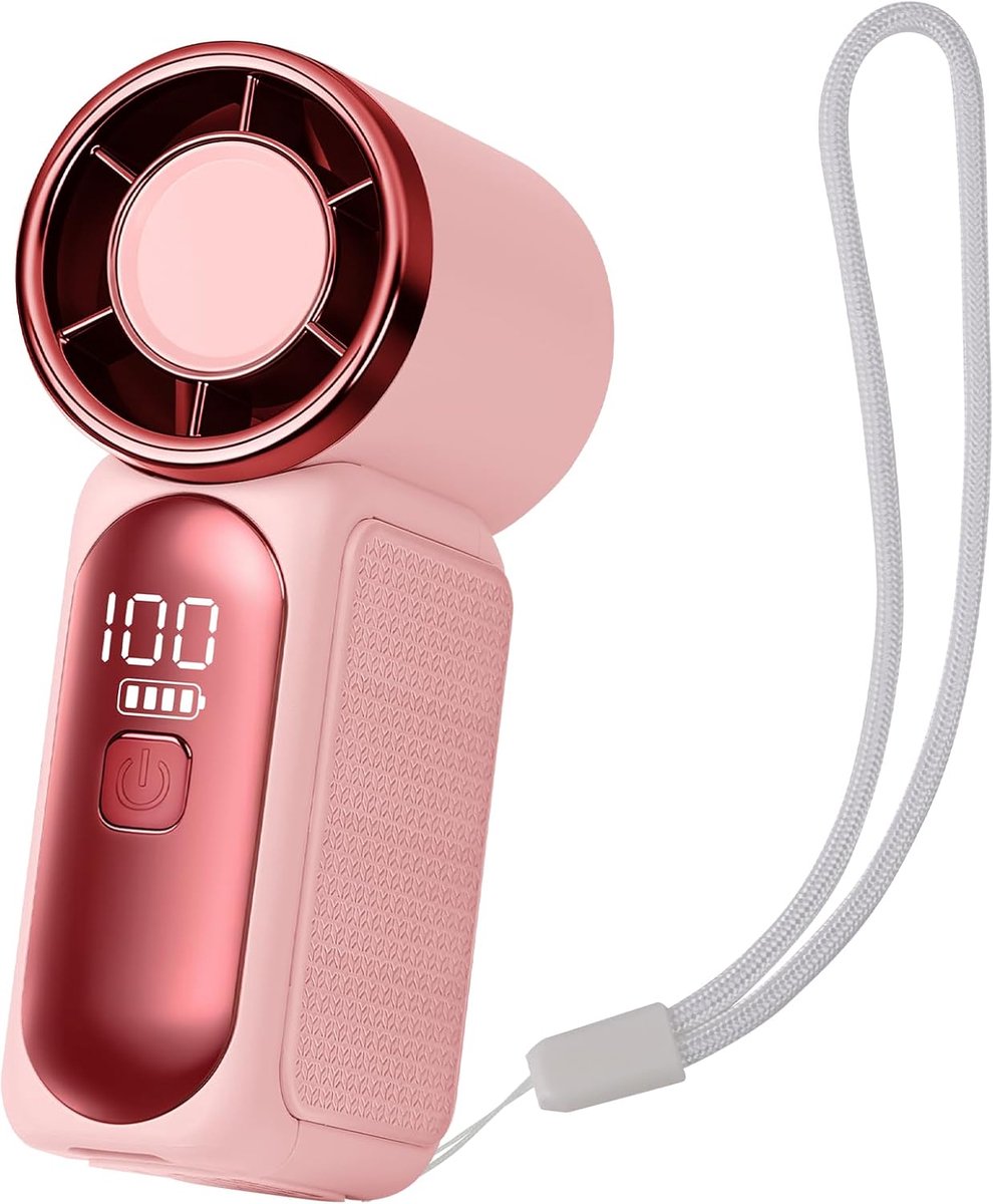 MSB Handel® Turbo Draagbare Handventilator 8000 RPM - Mini Ventilator USB Oplaadbaar met Slim LED Display & 6 Snelheden - Handheld Fan voor Bureau, Outdoor & Make-up - Roze