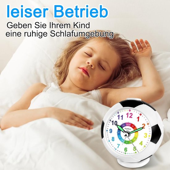 Kinderwekker Voetbal - Analoge Wekker - Kinderkamer Decoratie - Stille Wijzers Nachtlamp - 8.5 x 10 cm - Wit — afbeelding 4