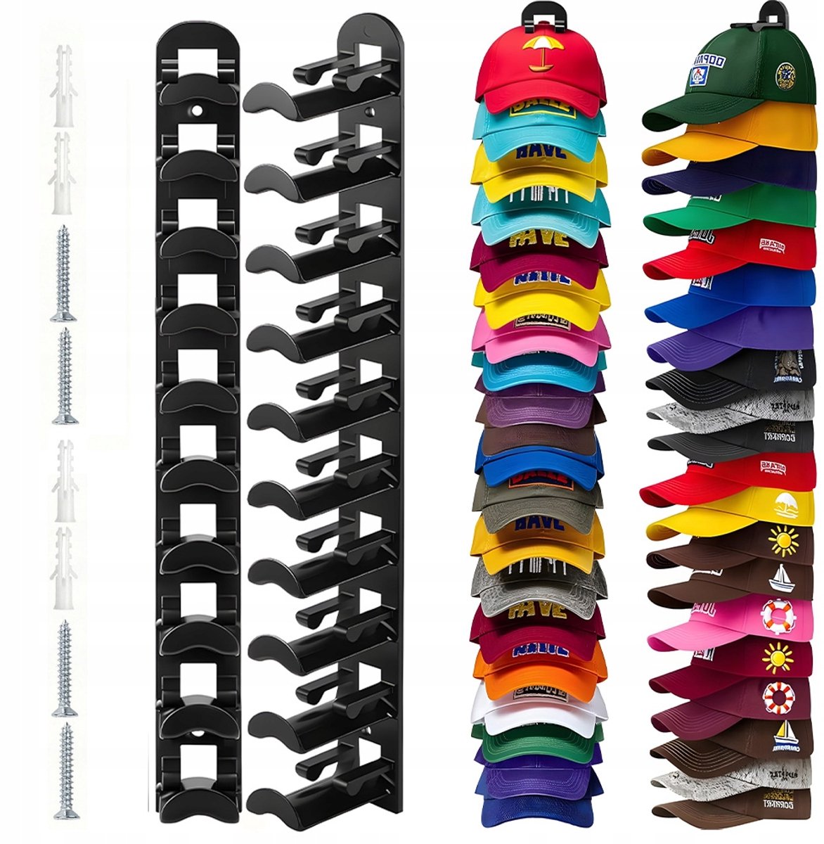Wandorganizer voor baseballpetten - Zwart (2 stuks)