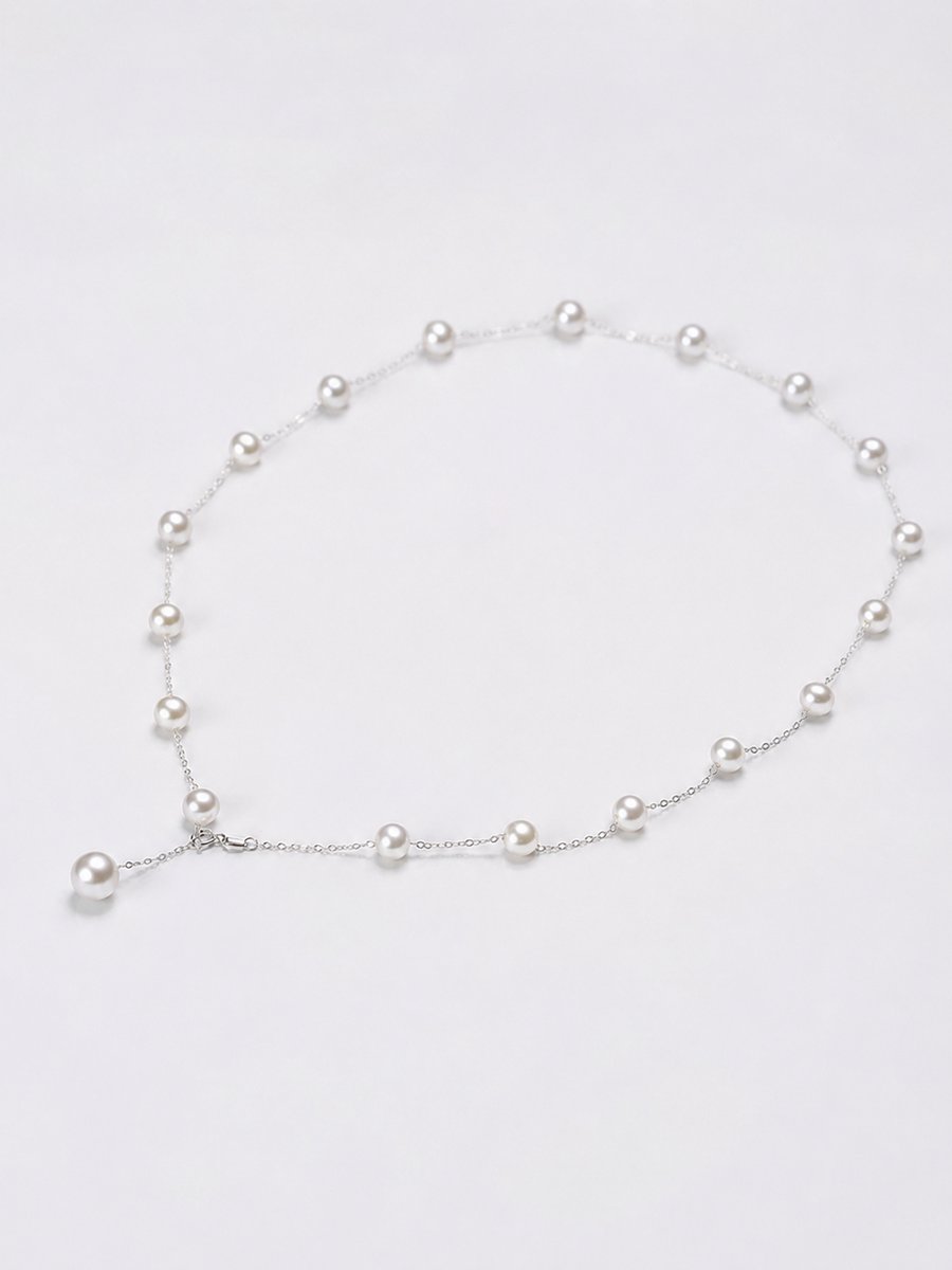 Zwevende Zoetwaterparel Ketting – Elegant Cadeau voor Bijzondere Gelegenheden-18K Wit Goud – Wit Parels