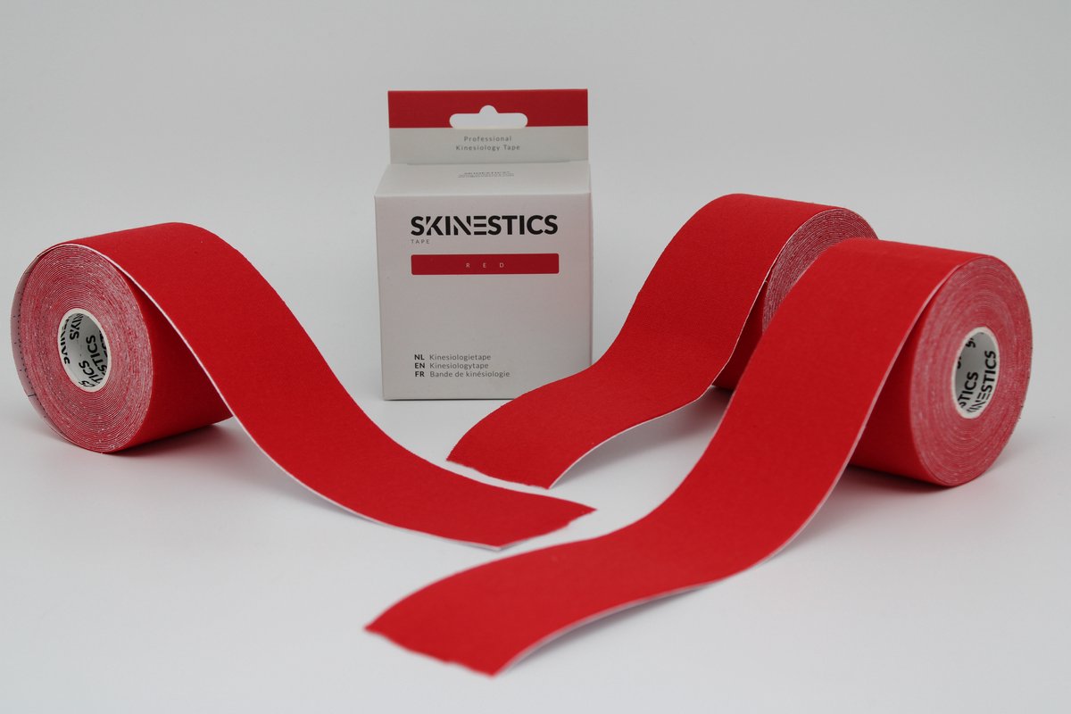 Triple pack Skinestics Sport tape – Fysio tape – Kleur Rood – nu 20% langer, 600 cm lang bij 5 cm breed, 170% rekbaar gelijk aan menselijke huid, standaard voorzien van extra sterke lijm, katoen, voor het hele lichaam, spier ondersteuning