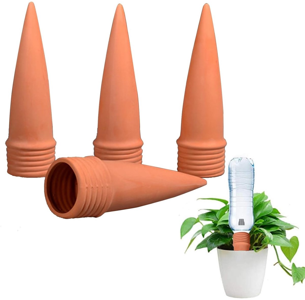 Terracotta Plantenbewateringsconen - Type2 - 4 Stuks - Zelf Watergevende Kegels - Voor Planten en Tuin