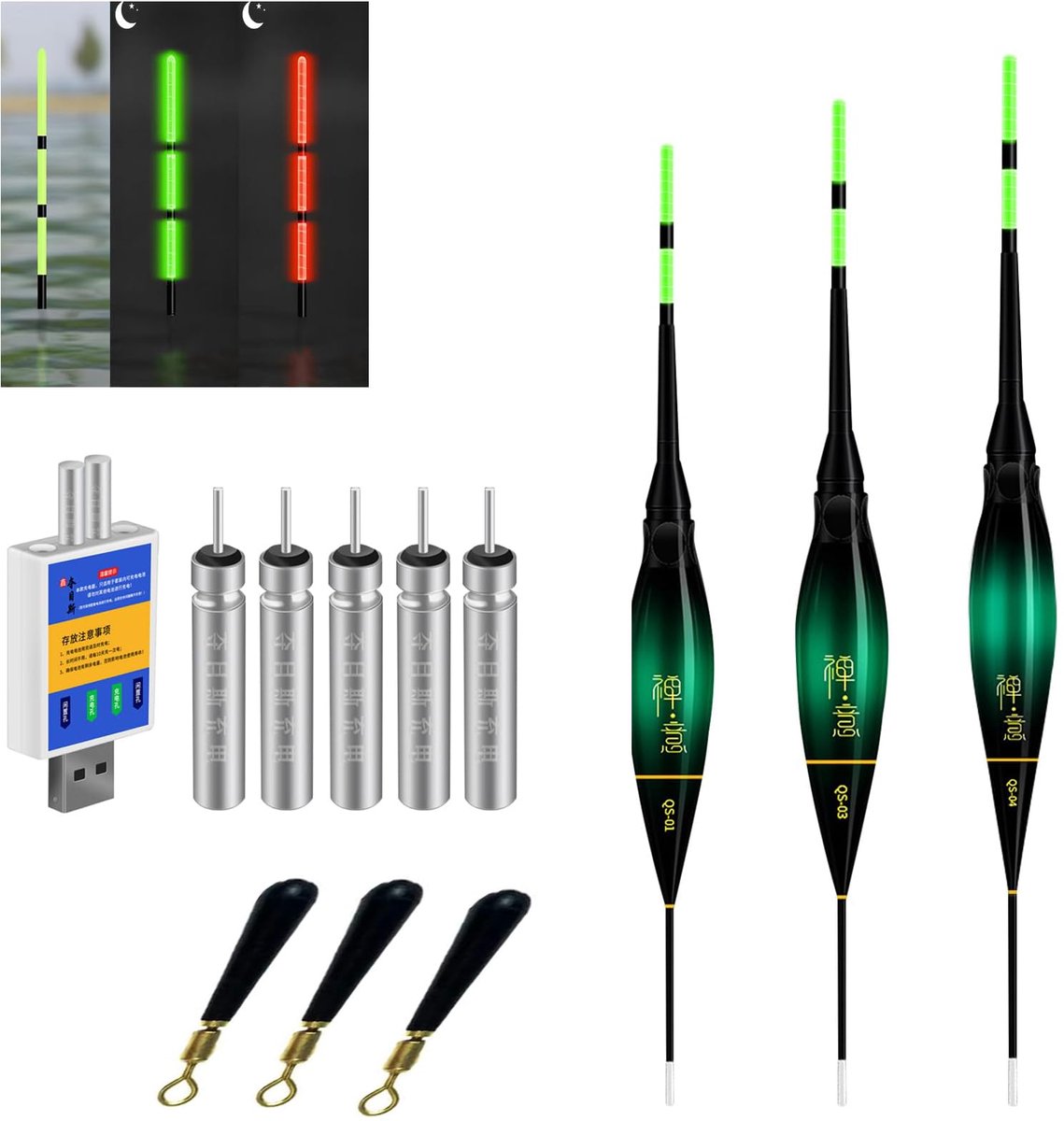 3 stuks led-dobbervissen met beetverklikker, dobbervissen met zwaartekrachtsensor en basis, hengelaccessoires voor - ShopVlot
