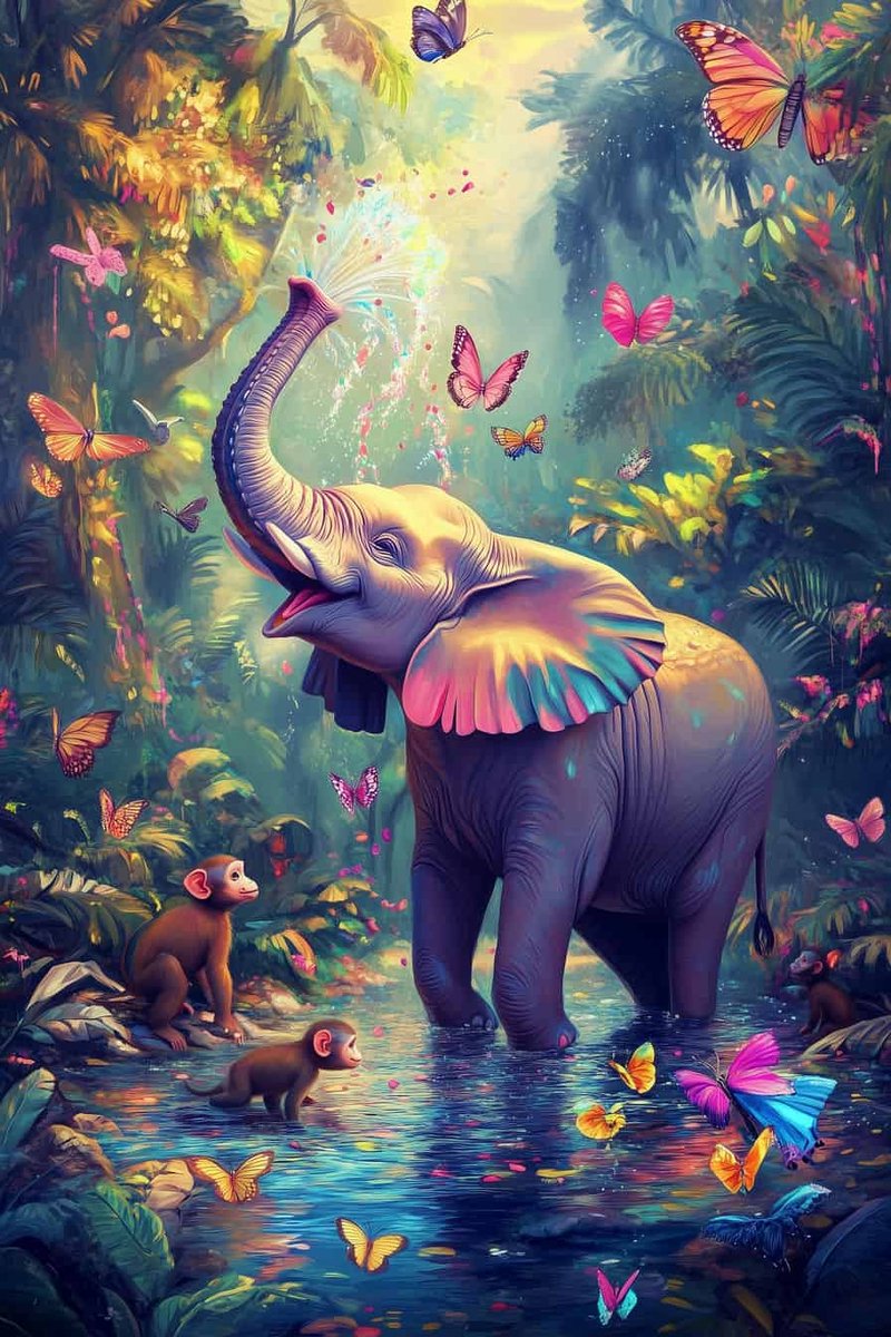 Olifant Poster - Natuur - Kleurrijk - Dier - Vrolijk - Kinderkamer - Kinder - posters - formaat 70x100cm - Wanddecoratie - L4098
