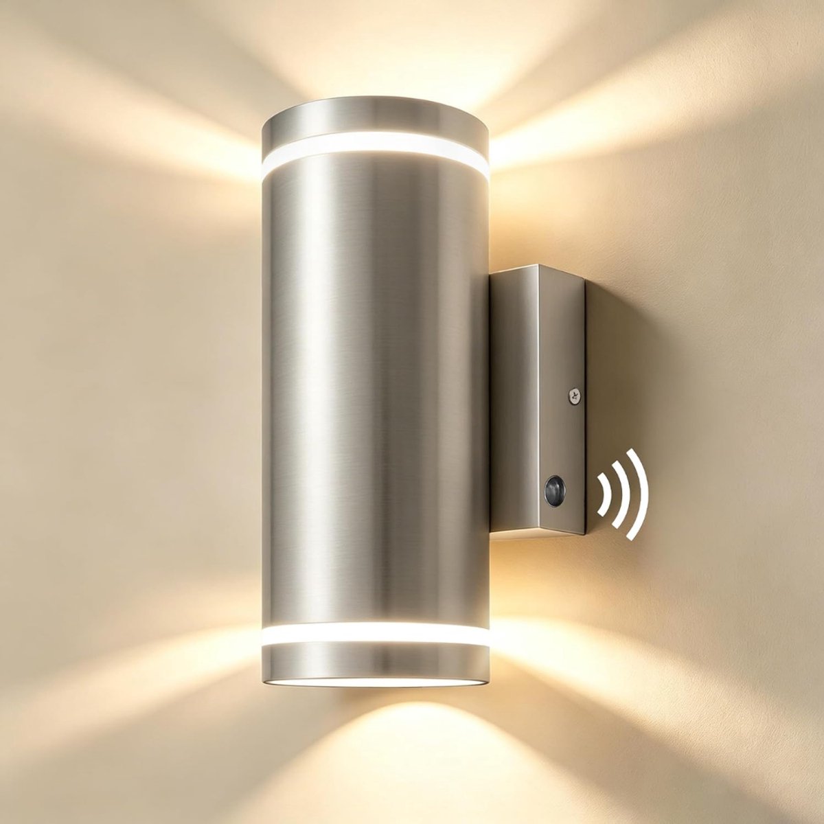 SP® Buitenlamp met Bewegingssensor - Wandlamp met Sensor Voor Buiten - Solar Buitenlamp Oplaadbaar - Zilver - 8cm x 12cm x 21cm