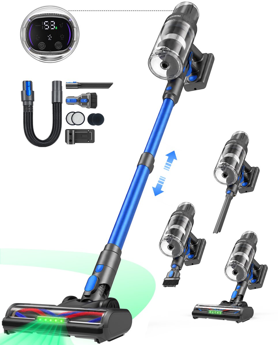 Ateroll Steelstofzuiger Draadloos -45000Pa - 60 Minuten - 9 in 1 - Afneembare Batterij
